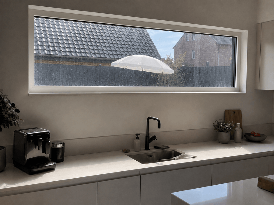 Das Küchenfenster über der Spüle